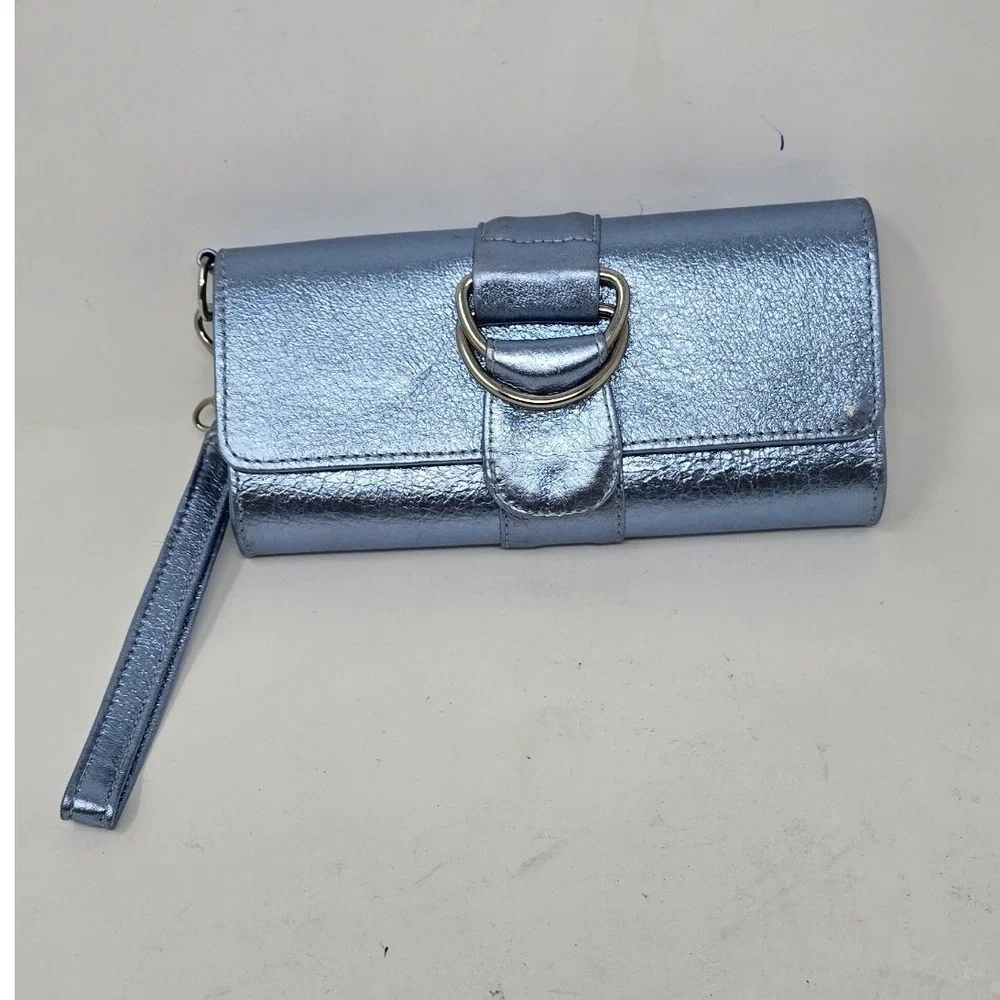 Y2K Vtg Shih Stephanie Lin wristlet blue metallic clutch blue Boho Glam Festival